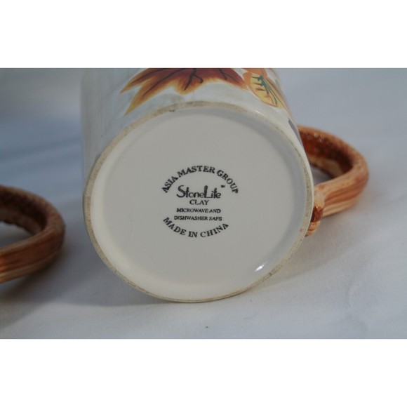 Asia Master Group Stonelite Clay Mug Lot Of 2 Fall Harvest Wheat Shaped Handle - Picture 6 of 11